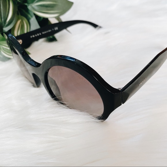 Prada Accessories - Prada SPR 06Q Round Circle Black Sunglasses